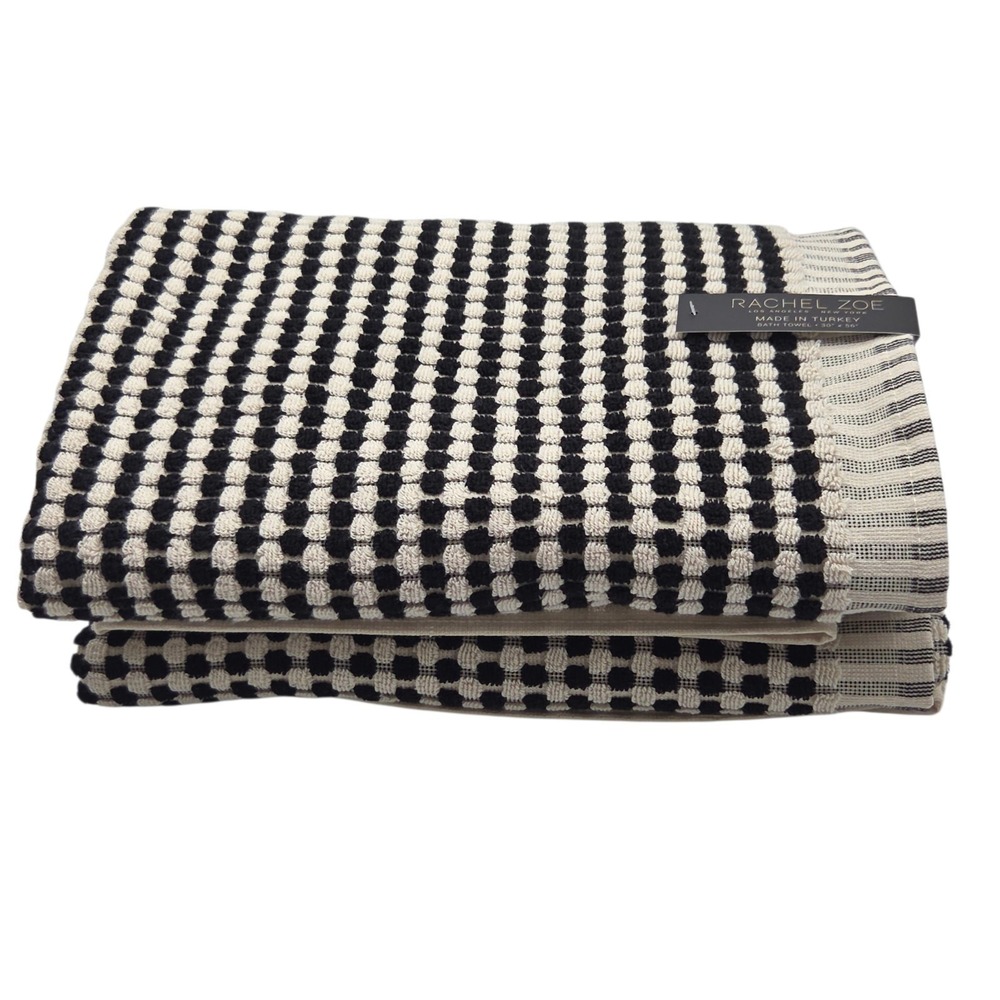 Rachel Zoe 6pc Turkish Cotton Towel Set Black Ecru Raised Dots 2Bath 2Hand 2tip - Picture 7 of 15